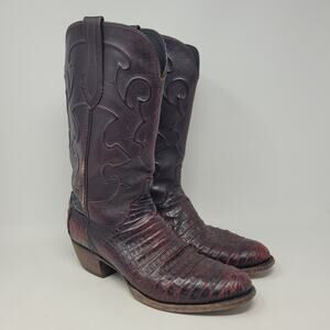 Lucchese Boots Men 9.5D Black Cherry Caiman Belly Leather Western Charles EXOTIC